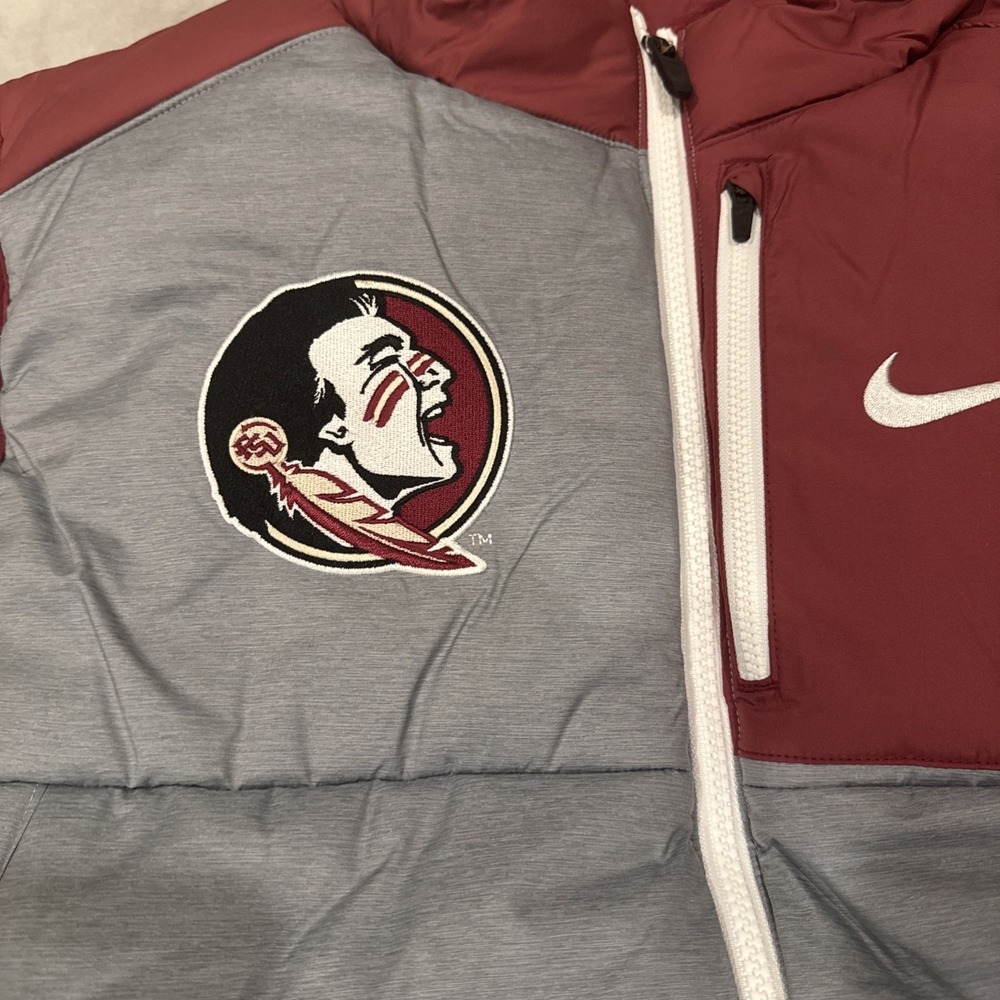 Nike FSU Florida State Seminoles NCAA Puffer Vest Gray Garnet Full Zip Men's L - Picture 7 of 9